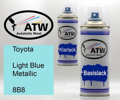 Toyota, Light Blue Metallic, 8B8: 400ml Sprühdose + 400ml Klarlack - Set, von ATW Autoteile West.
